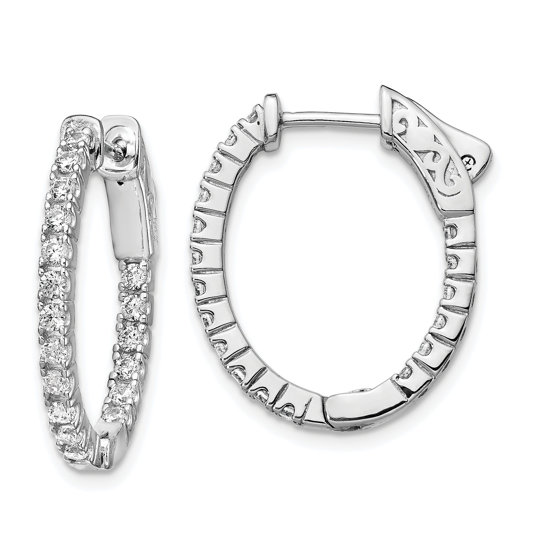 Sterling Shimmer Sterling Silver Rhodium-plated 36 Stone 1.7mm CZ In and Out Oval Hinged Hoop Earrings