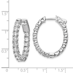 Sterling Shimmer Sterling Silver Rhodium-plated 32 Stone 3.0mm CZ In and Out Oval Hinged Hoop Earrings