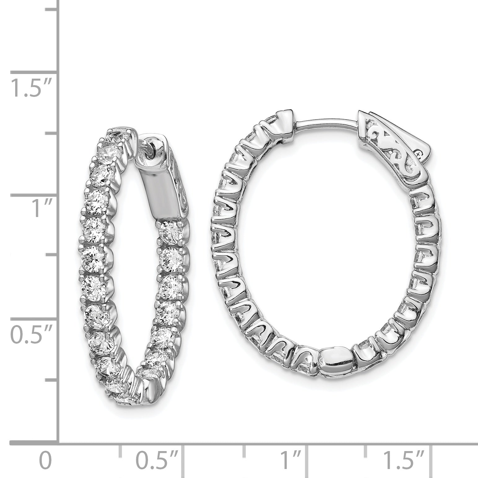 Sterling Shimmer Sterling Silver Rhodium-plated 38 Stone 2.5mm CZ In and Out Oval Hinged Hoop Earrings