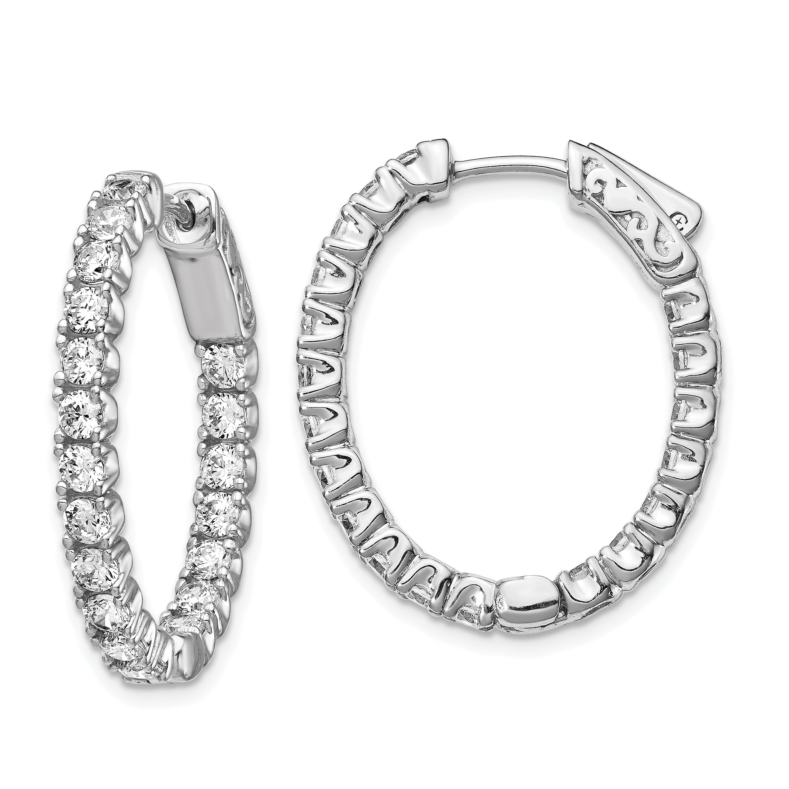 Sterling Shimmer Sterling Silver Rhodium-plated 38 Stone 2.5mm CZ In and Out Oval Hinged Hoop Earrings