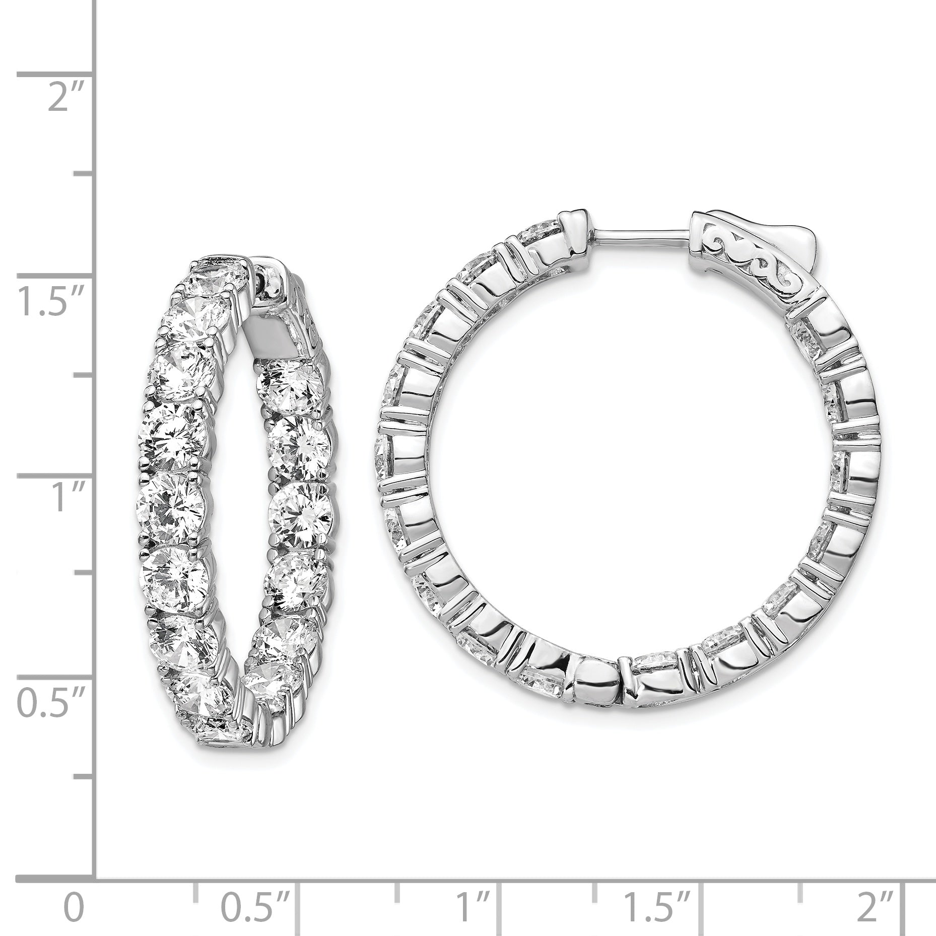 Sterling Shimmer Sterling Silver Rhodium-plated 32 Stone 4.25mm CZ In and Out Round Hinged Hoop Earrings