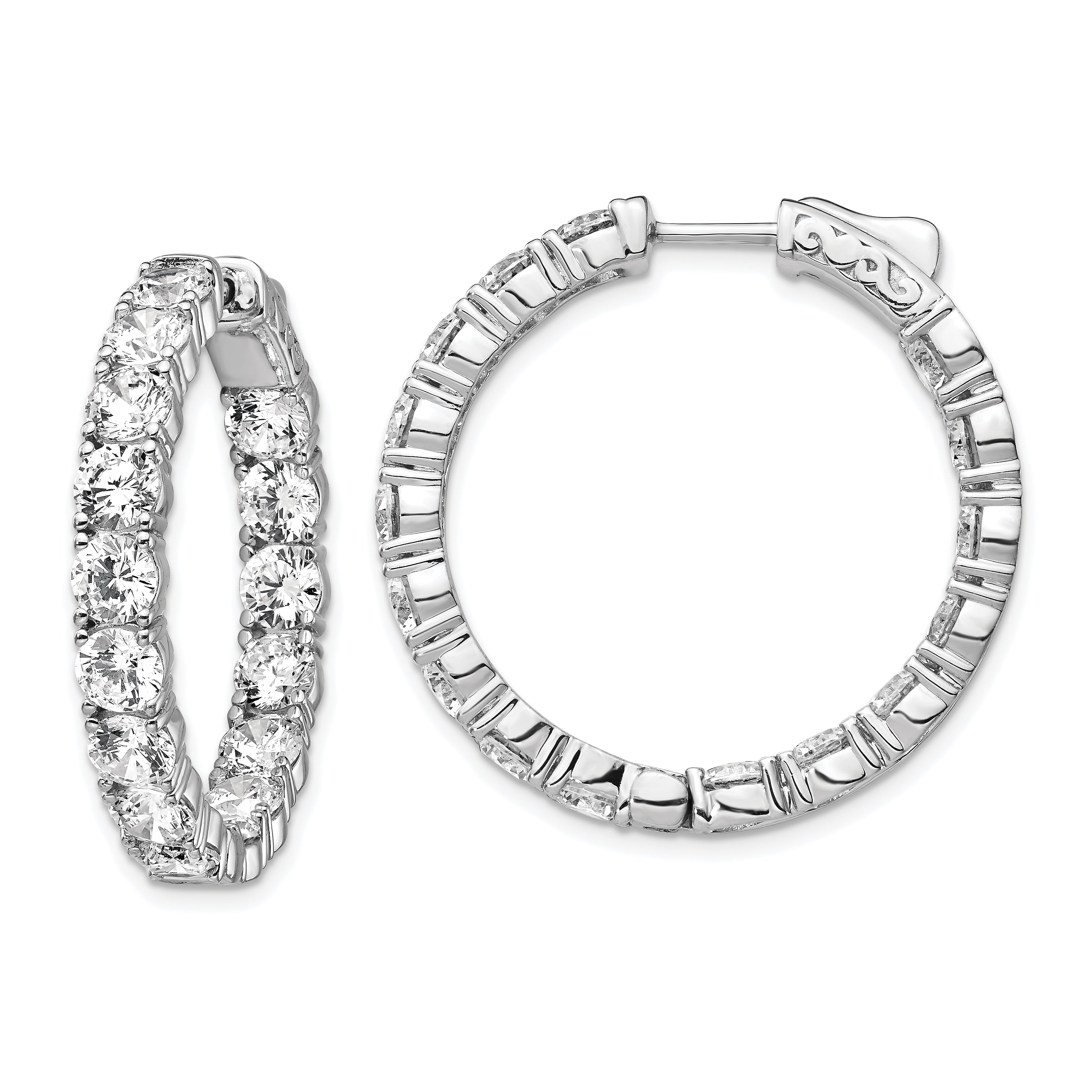 Sterling Shimmer Sterling Silver Rhodium-plated 32 Stone 4.25mm CZ In and Out Round Hinged Hoop Earrings