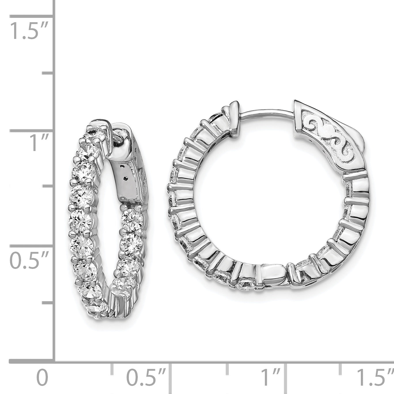 Sterling Shimmer Sterling Silver Rhodium-plated 30 Stone 2.5mm CZ In and Out Round Hinged Hoop Earrings