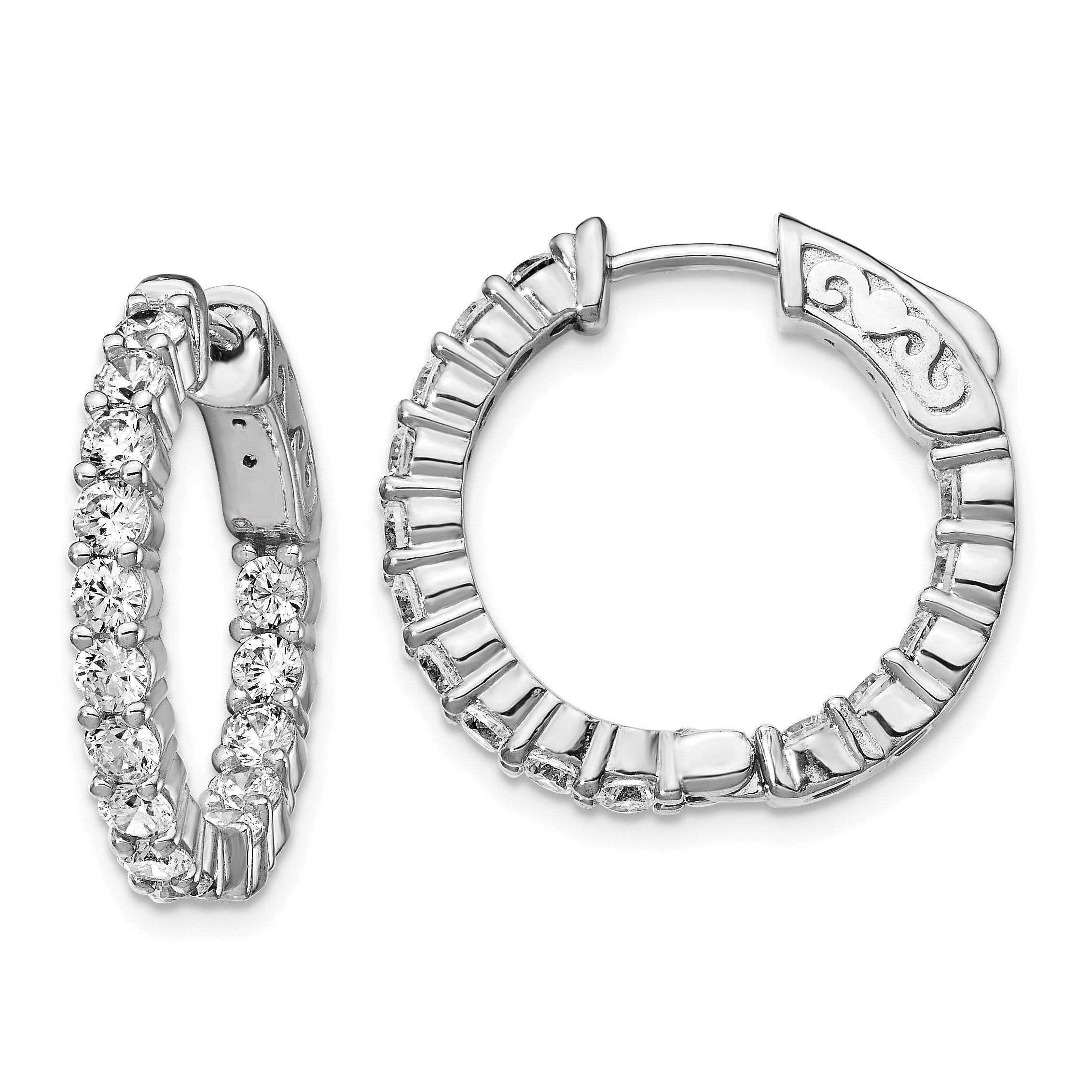 Sterling Shimmer Sterling Silver Rhodium-plated 30 Stone 2.5mm CZ In and Out Round Hinged Hoop Earrings