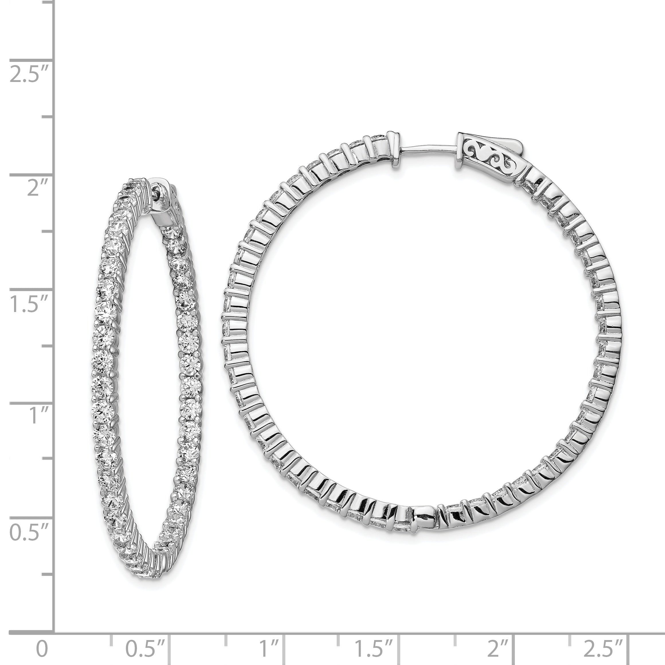 Sterling Shimmer Sterling Silver Rhodium-plated 86 Stone 2.5mm CZ In and Out Round Hinged Hoop Earrings