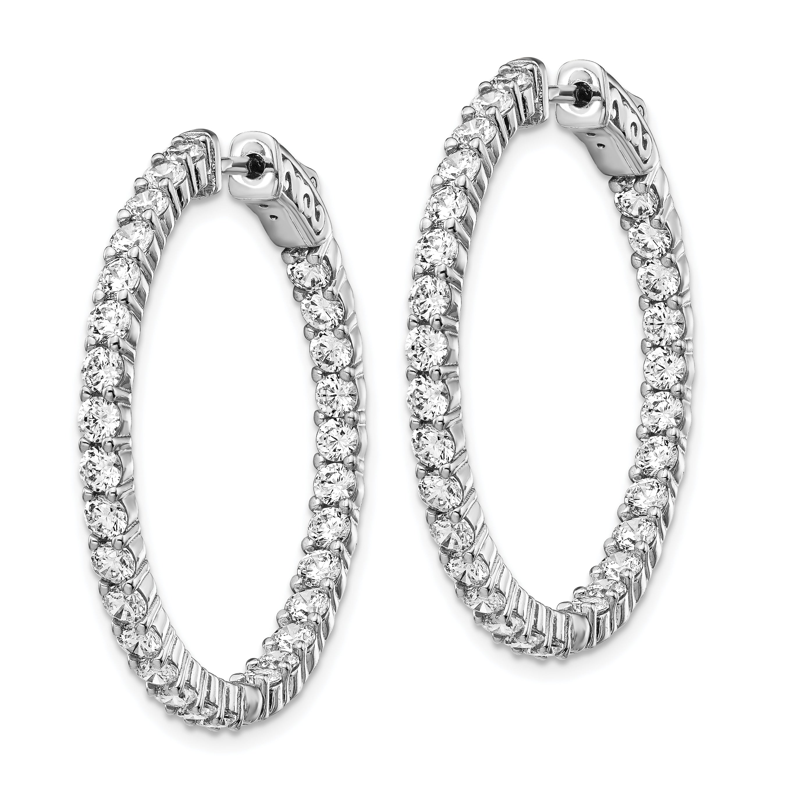 Sterling Shimmer Sterling Silver Rhodium-plated 58 Stone 2.5mm CZ In and Out Round Hinged Hoop Earrings