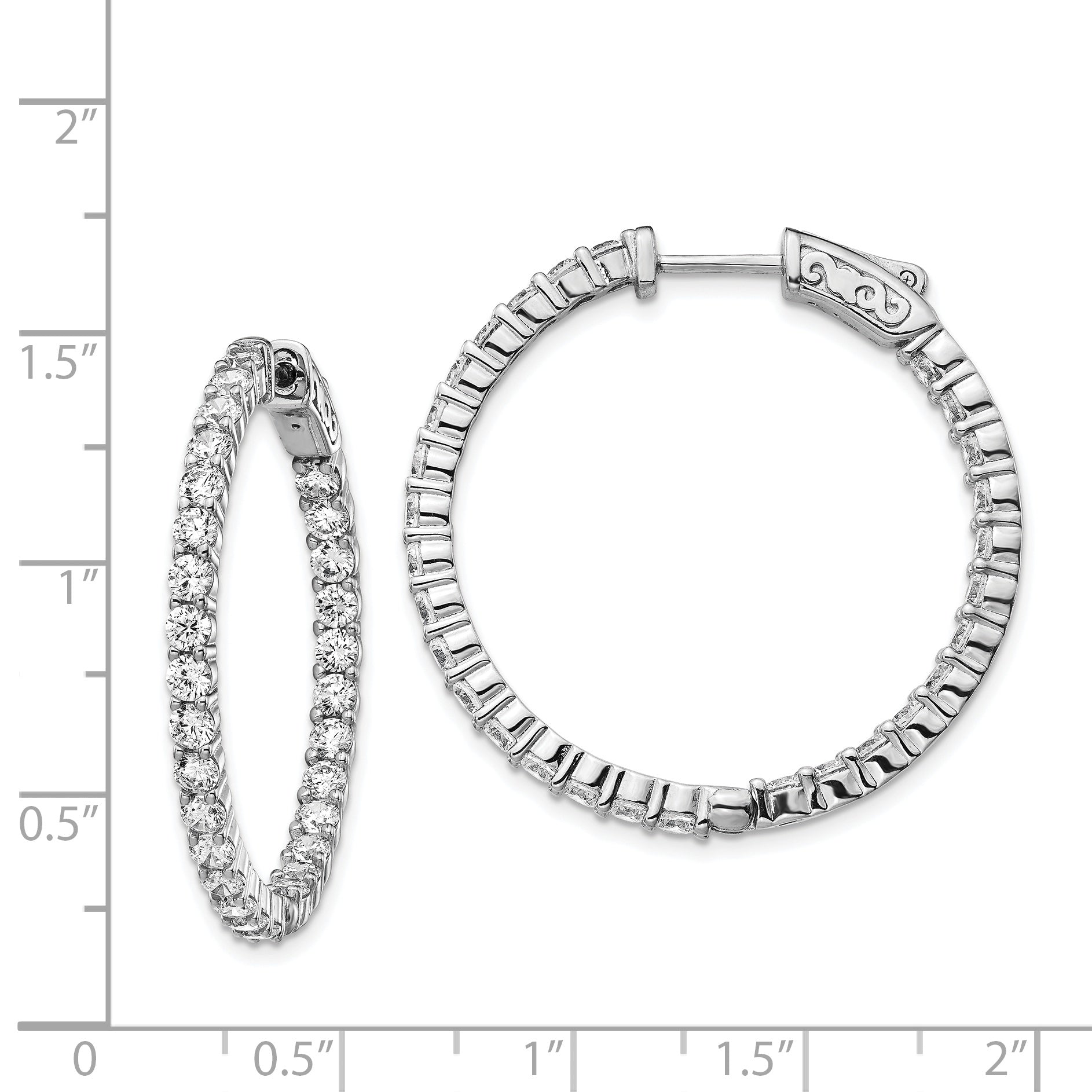 Sterling Shimmer Sterling Silver Rhodium-plated 58 Stone 2.5mm CZ In and Out Round Hinged Hoop Earrings