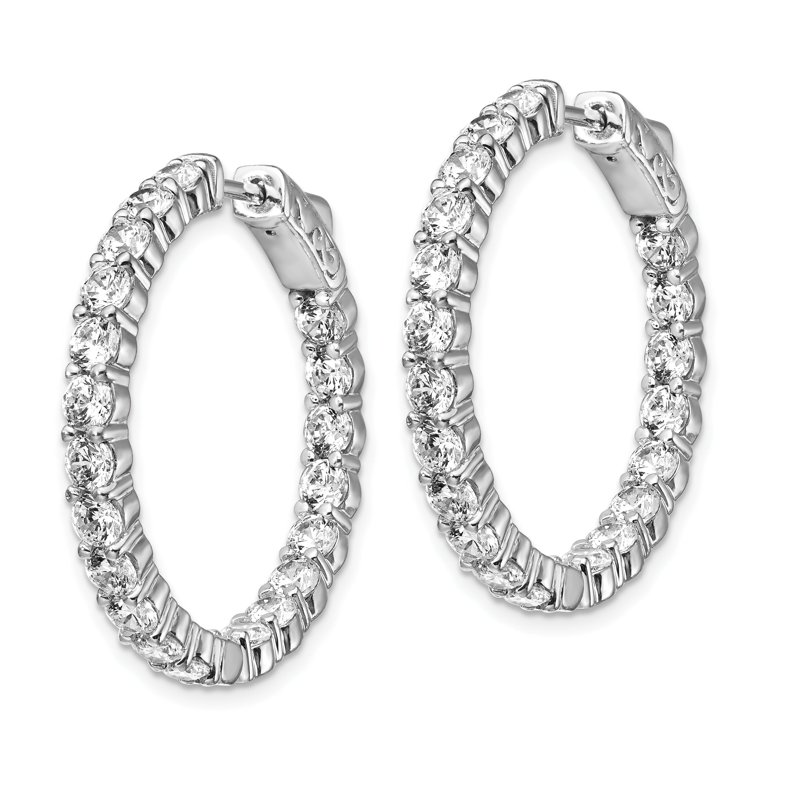 Sterling Shimmer Sterling Silver Rhodium-plated 40 Stone 3.0mm CZ In and Out Round Hinged Hoop Earrings