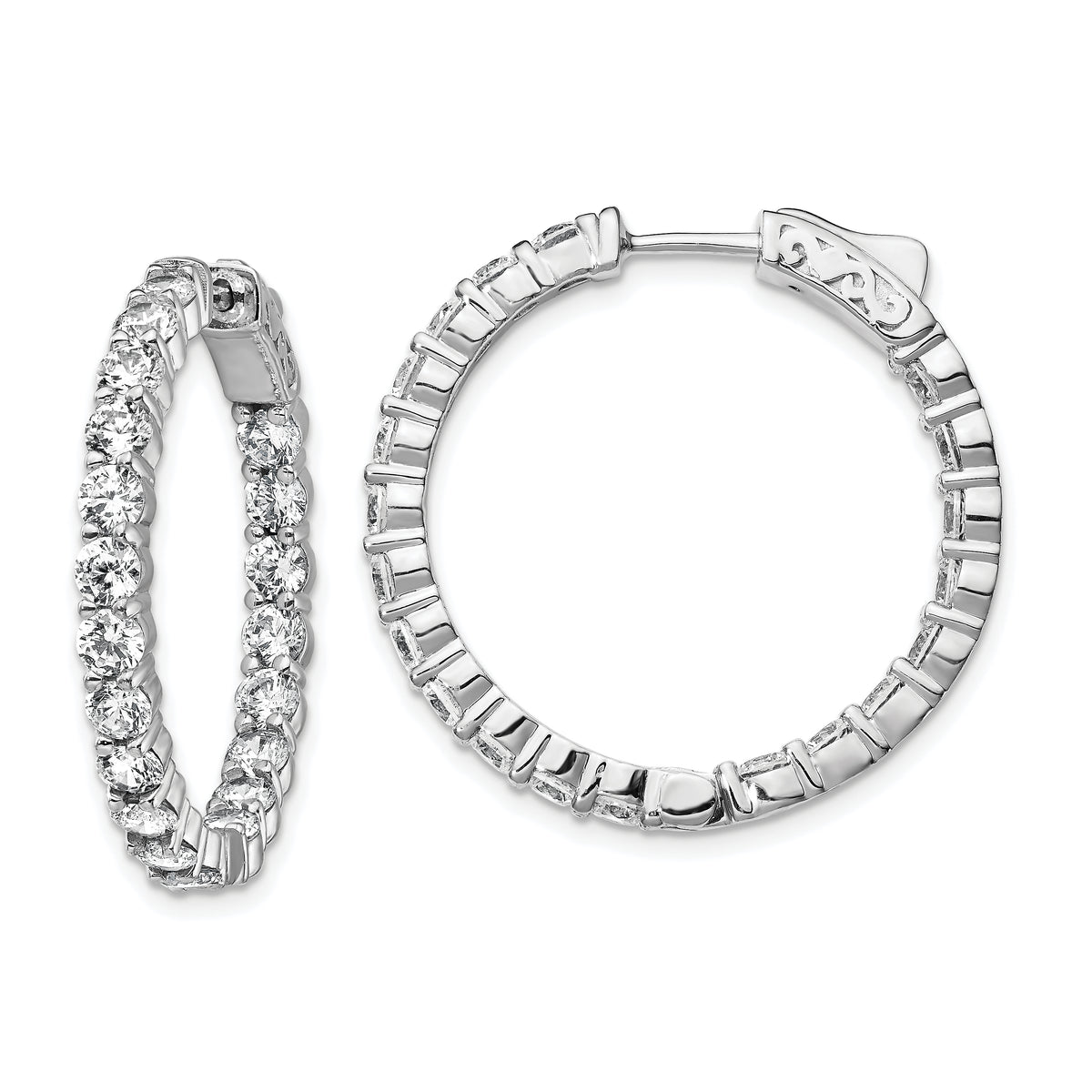 Sterling Shimmer Sterling Silver Rhodium-plated 40 Stone 3.0mm CZ In and Out Round Hinged Hoop Earrings