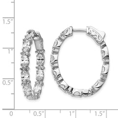 Sterling Shimmer Sterling Silver Rhodium-plated 54 Stone CZ Fancy In and Out Oval Hinged Hoop Earrings