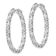 Sterling Shimmer Sterling Silver Rhodium-plated 76 Stone CZ Fancy In and Out Oval Hinged Hoop Earrings