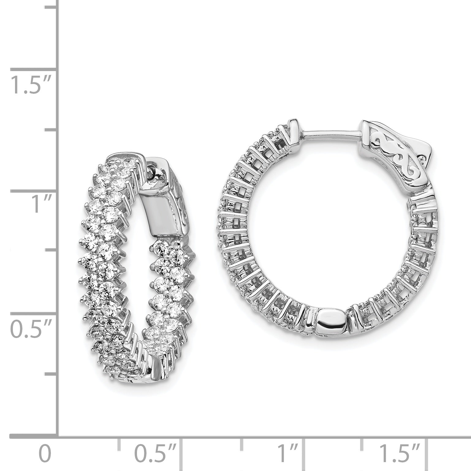 Sterling Shimmer Sterling Silver Rhodium-plated 92 Stone 1.7mm CZ  In and Out Round Hinged Hoop Earrings