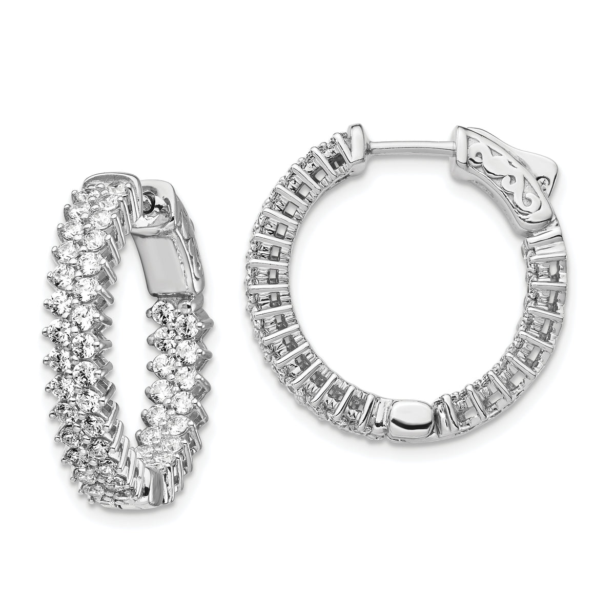 Sterling Shimmer Sterling Silver Rhodium-plated 92 Stone 1.7mm CZ  In and Out Round Hinged Hoop Earrings