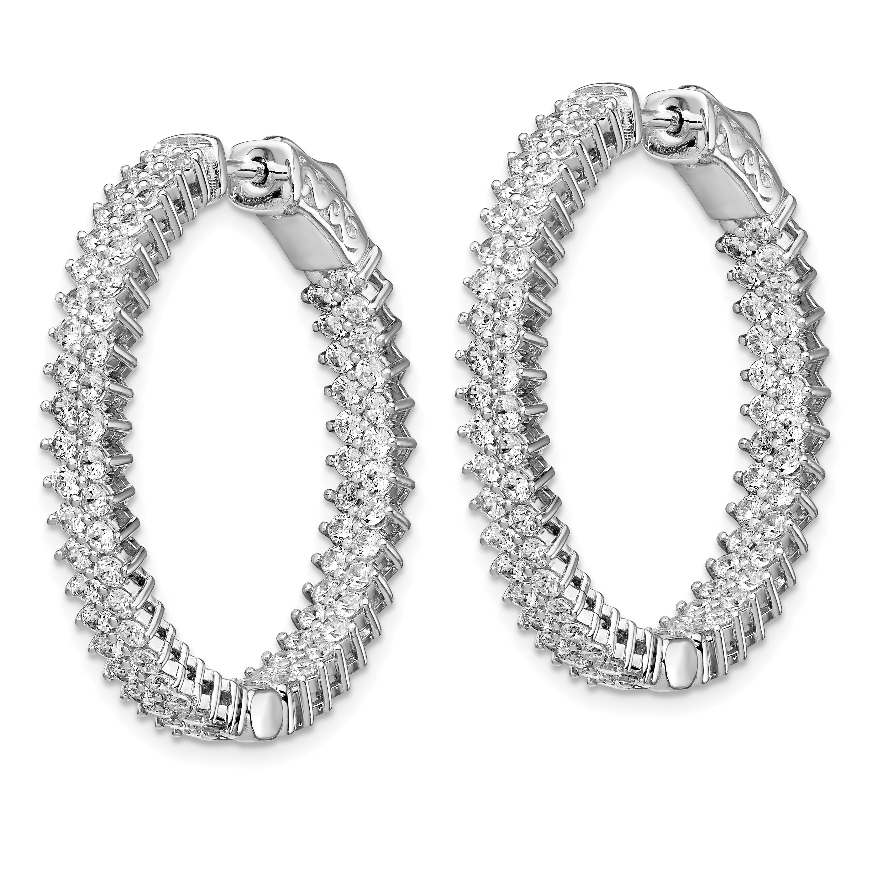 Sterling Shimmer Sterling Silver Rhodium-plated 146 Stone 1.7mm CZ In and Out Round Hinged Hoop Earrings