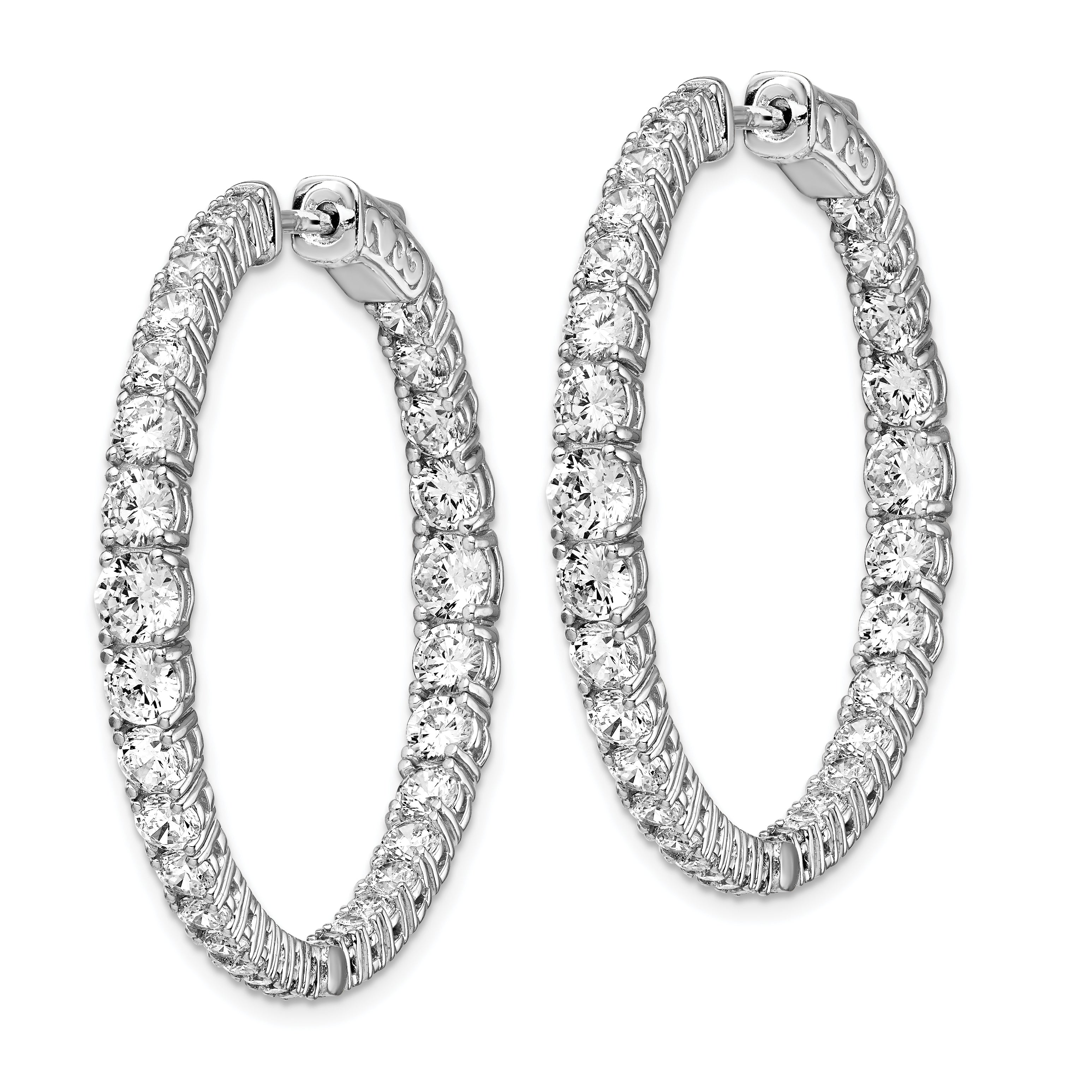 Sterling Shimmer Sterling Silver Rhodium-plated 64 Stone 1.7-4mm Graduated CZ In and Out Round Hinged Hoop Earrings