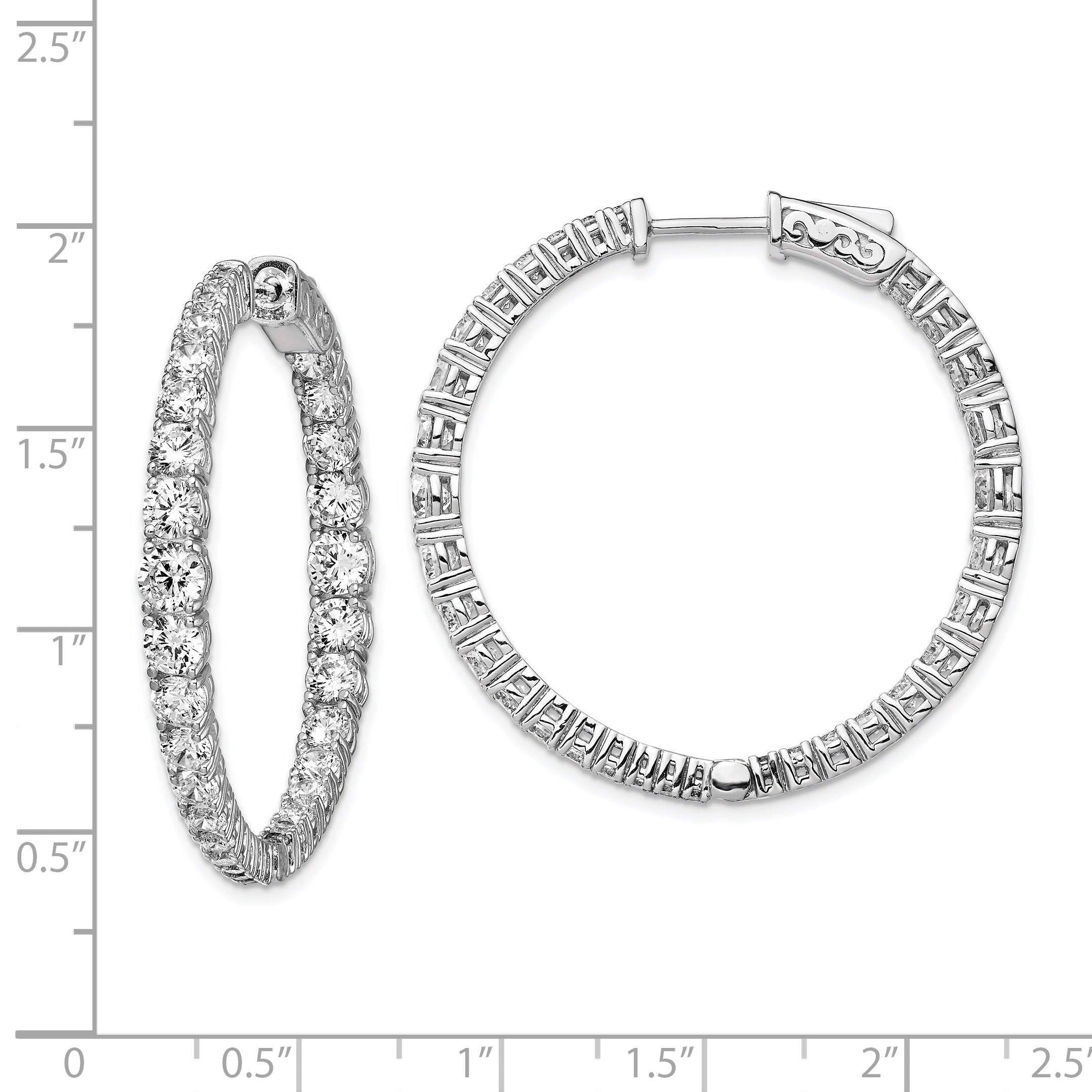 Sterling Shimmer Sterling Silver Rhodium-plated 64 Stone 1.7-4mm Graduated CZ In and Out Round Hinged Hoop Earrings