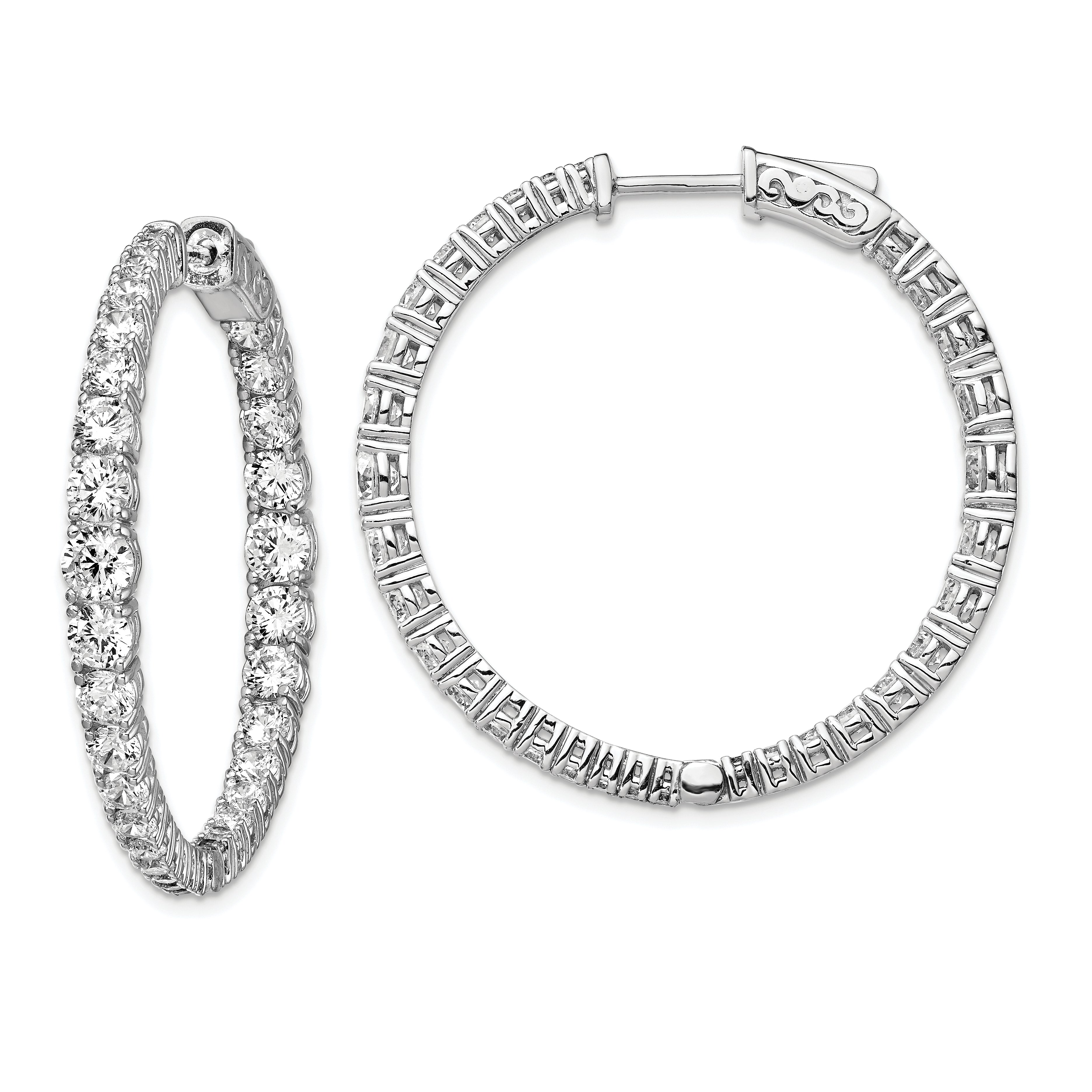 Sterling Shimmer Sterling Silver Rhodium-plated 64 Stone 1.7-4mm Graduated CZ In and Out Round Hinged Hoop Earrings