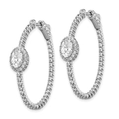 Sterling Shimmer Sterling Silver Rhodium-plated 104 Stone CZ Fancy In and Out Oval Hinged Hoop Earrings