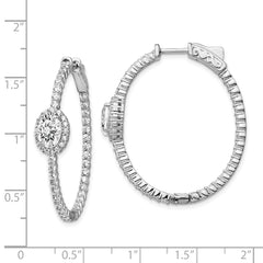 Sterling Shimmer Sterling Silver Rhodium-plated 104 Stone CZ Fancy In and Out Oval Hinged Hoop Earrings