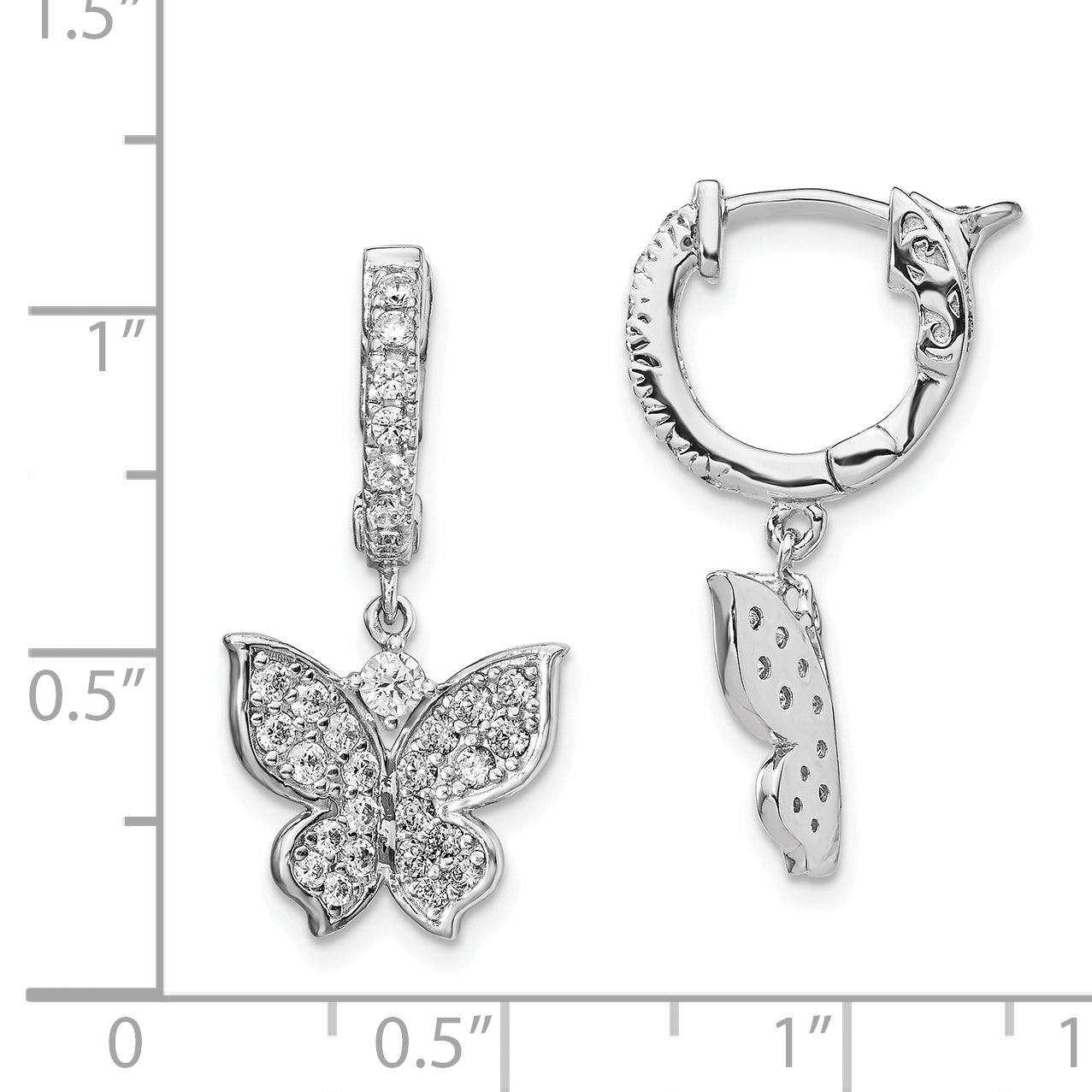 Sterling Shimmer Sterling Silver Rhodium-plated 58 Stone CZ Butterfly Dangle Hinged Hoop Earrings