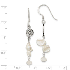 Sterling Silver Polished White 5-9mm Baroque Freshwater Cultured Pearl and Moonstone Fancy Dangle Earrings