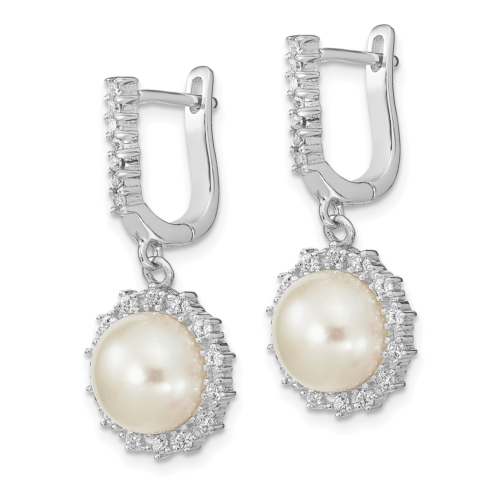 Sterling Silver Rhodium-plated 8-9mm Button FWC Pearl Hoop Dangle Earrings