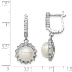 Sterling Silver Rhodium-plated 8-9mm Button FWC Pearl Hoop Dangle Earrings