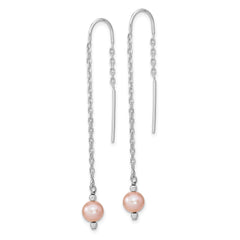 Sterling Silver Rhodium-plated Polished Pink 6-7mm Freshwater Cultured Pearl Threader Earrings