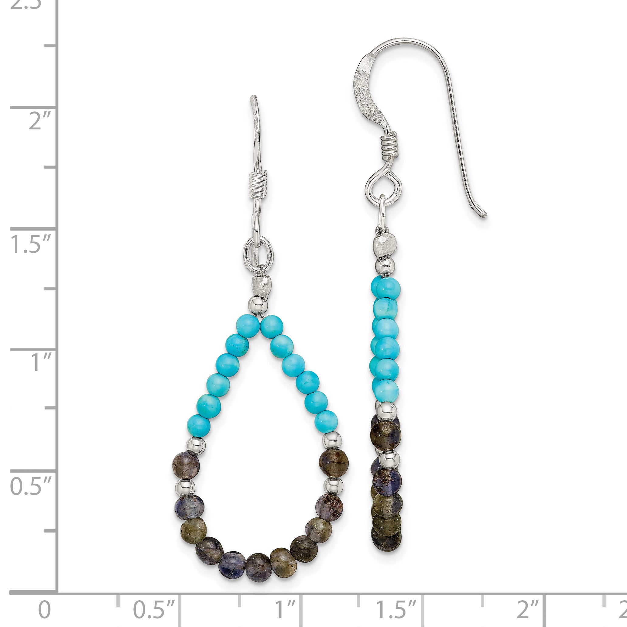 Sterling Silver Polished Iolite & Recon. Turquoise Teardrop Dangle Earrings