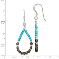 Sterling Silver Polished Iolite & Recon. Turquoise Teardrop Dangle Earrings