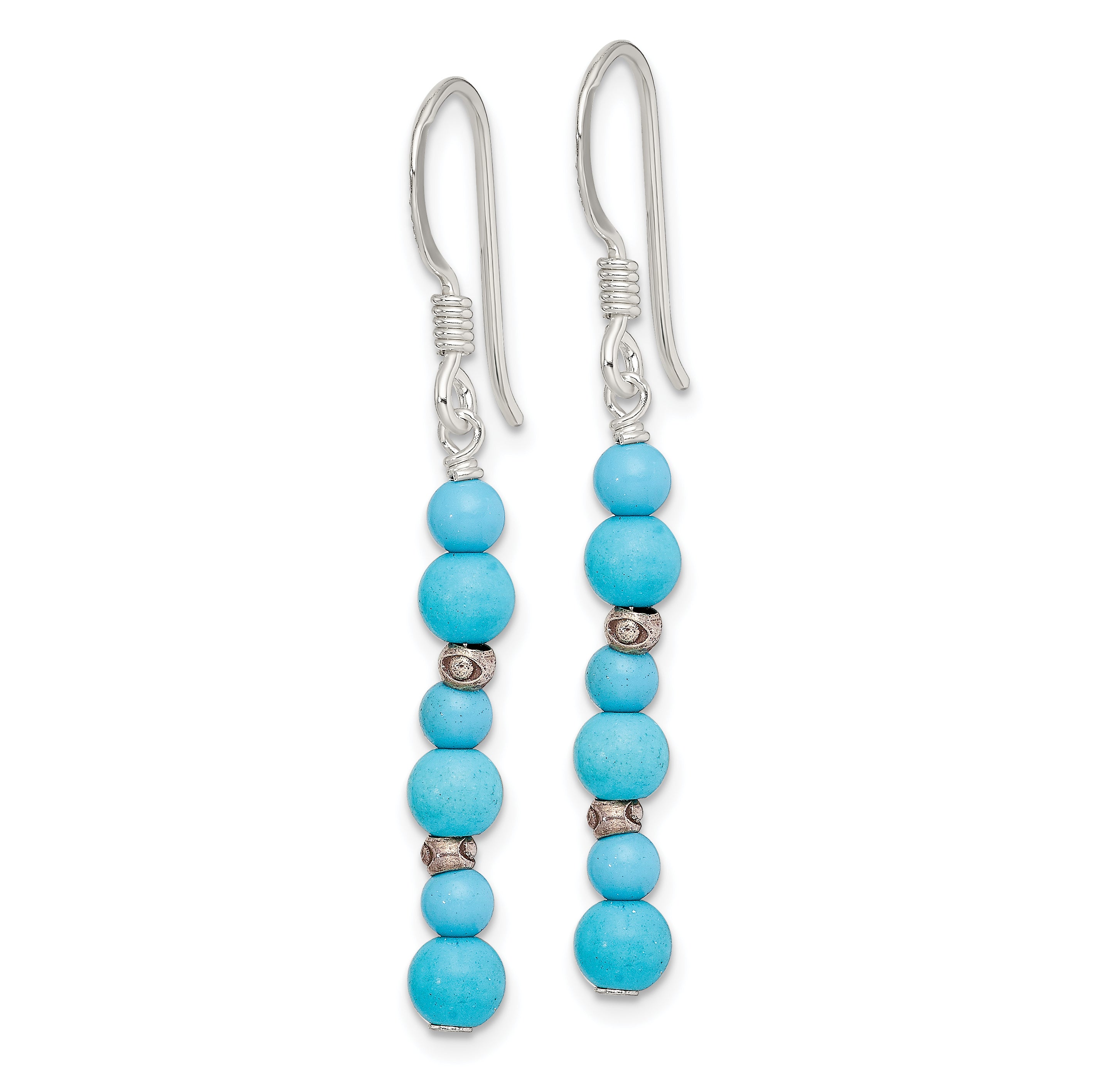 Sterling Silver Polished Dyed Howlite & Recon. Magnesite Dangle Earrings