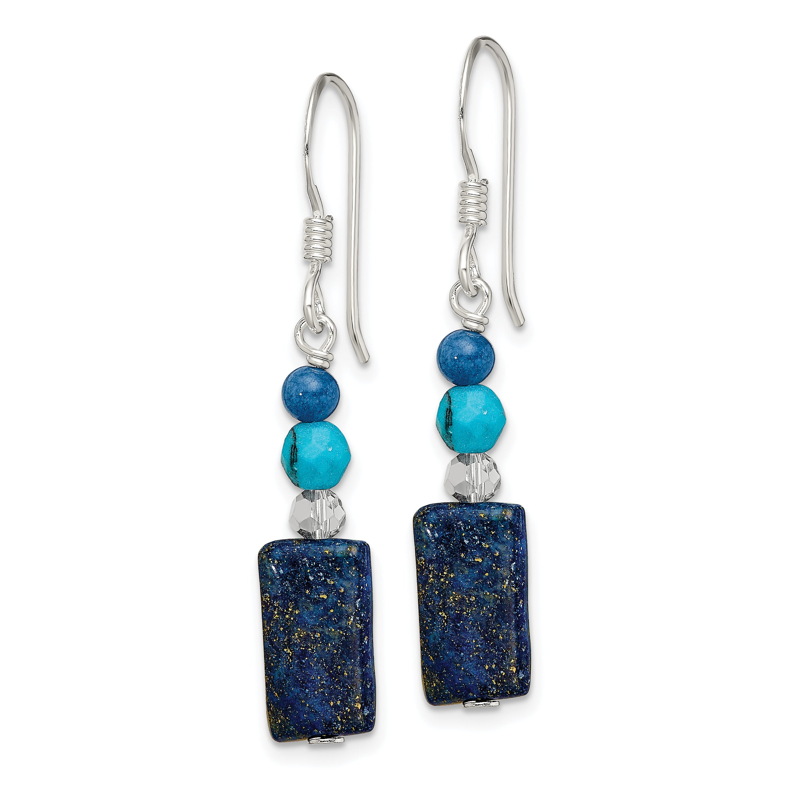 Sterling Silver Crystal/Lapis/Blue Quartz/Recon. Magnesite Dangle Earrings