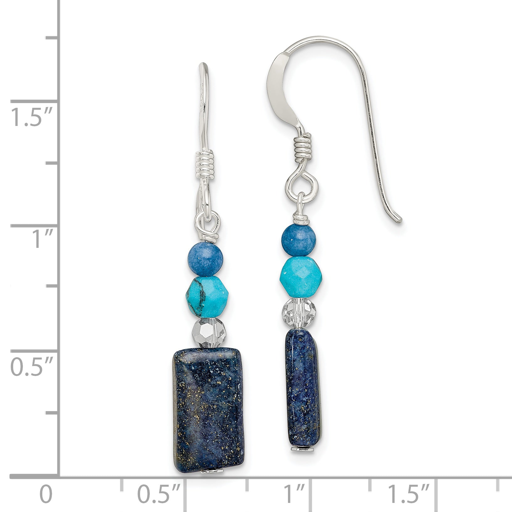 Sterling Silver Crystal/Lapis/Blue Quartz/Recon. Magnesite Dangle Earrings