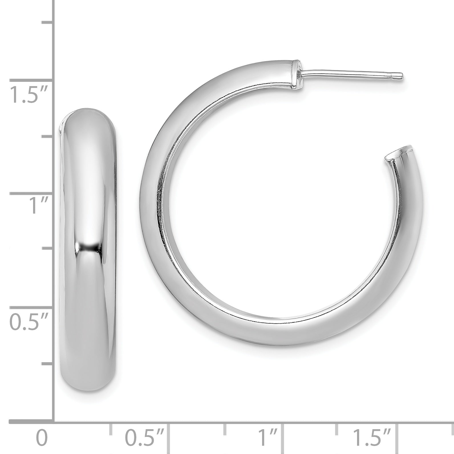 Sterling Silver Rhodium-plated Polished 6mm Post Hoops