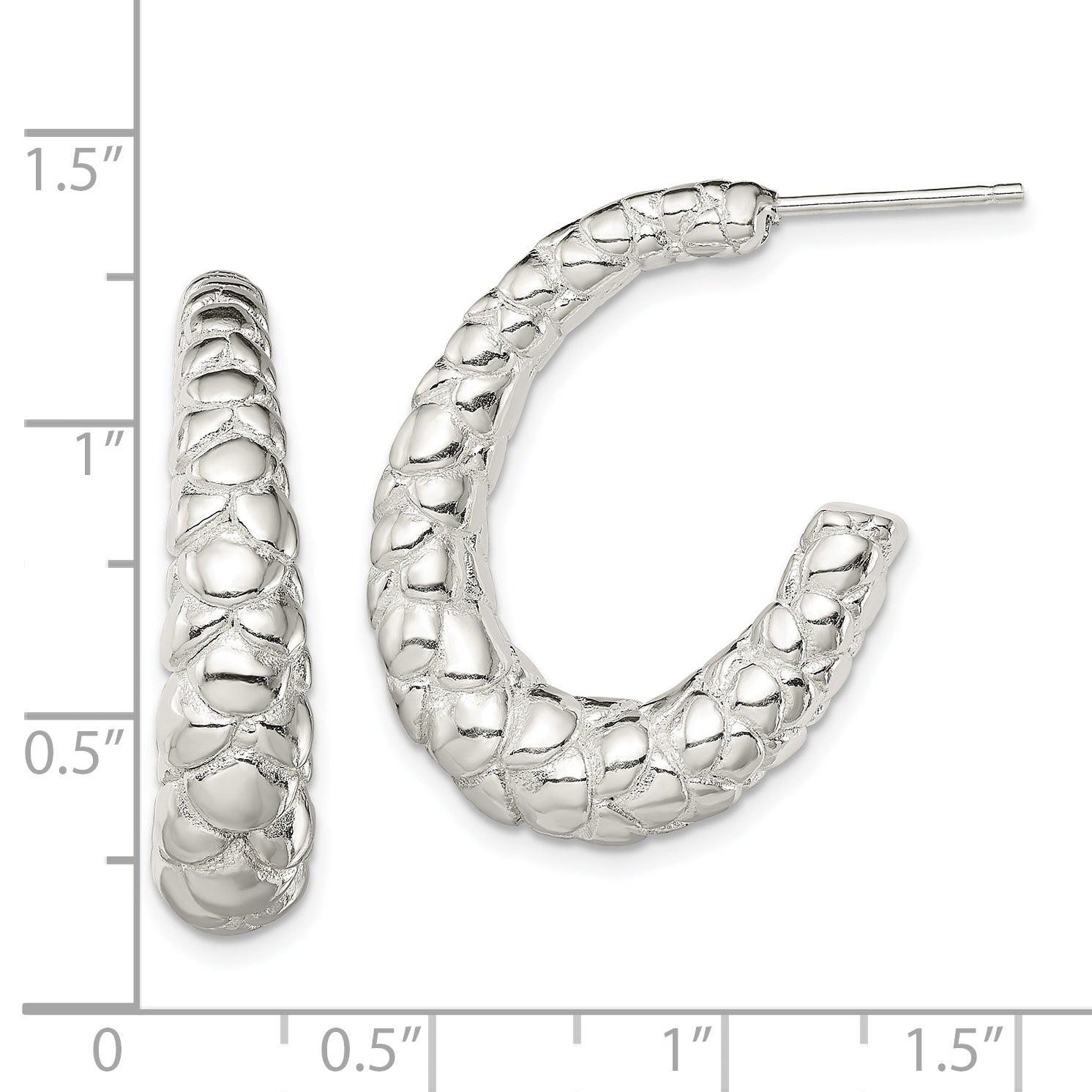 Sterling Silver Polished Textured J-Hoop Earrings