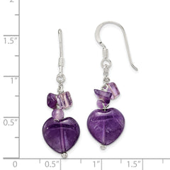 Sterling Silver Polished Amethyst Heart Dangle Earrings