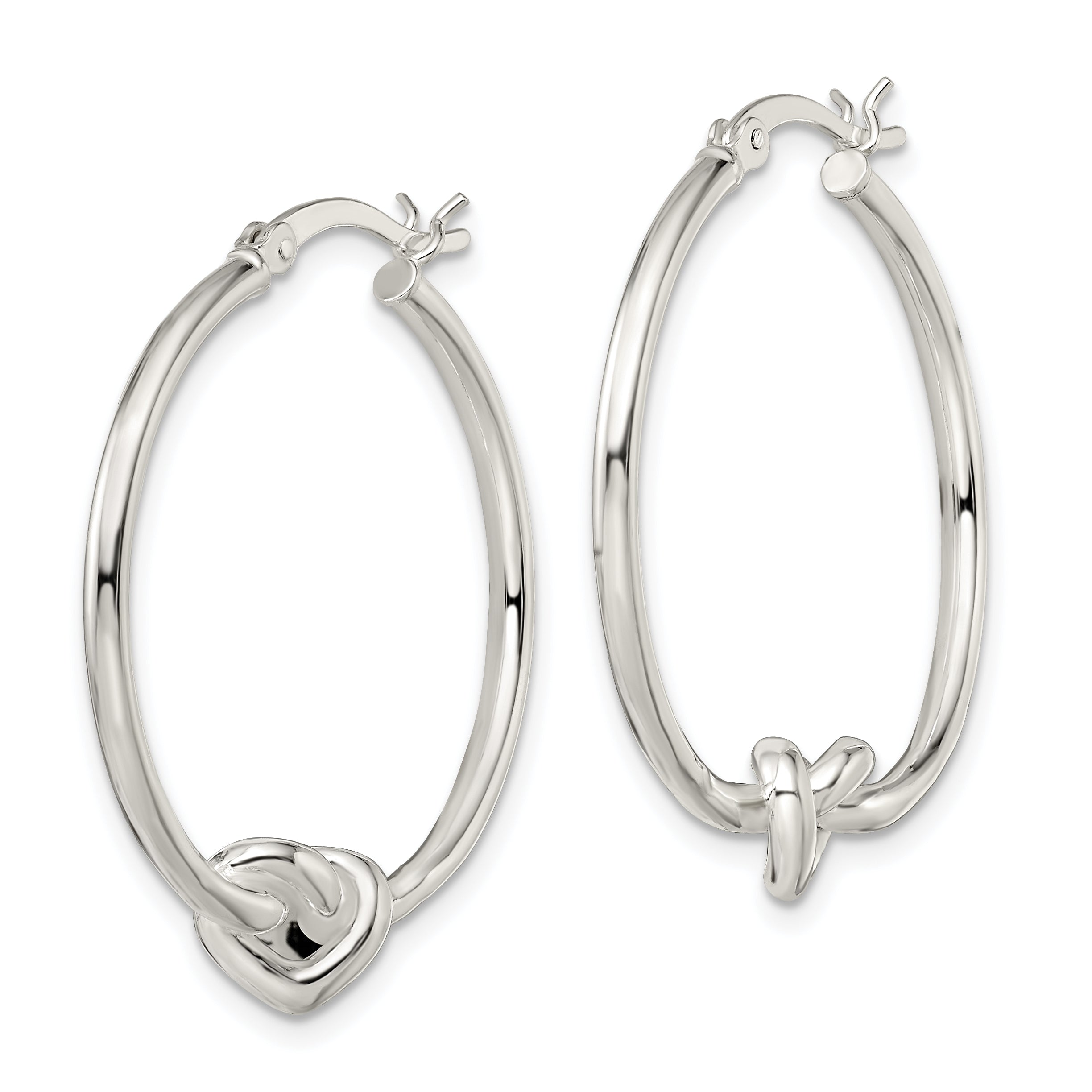 Sterling Silver Polished Heart Knot Round Hoop Earrings