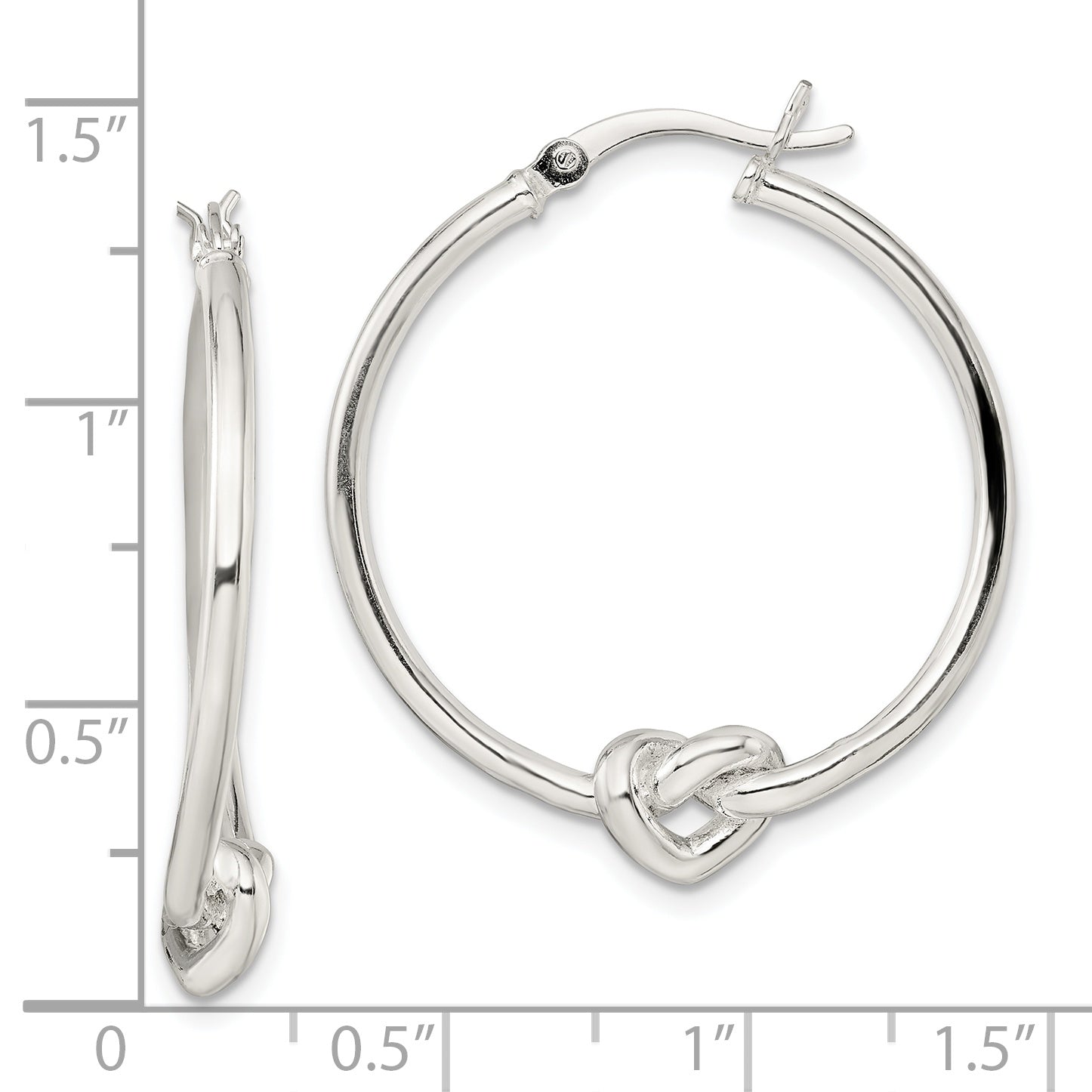 Sterling Silver Polished Heart Knot Round Hoop Earrings