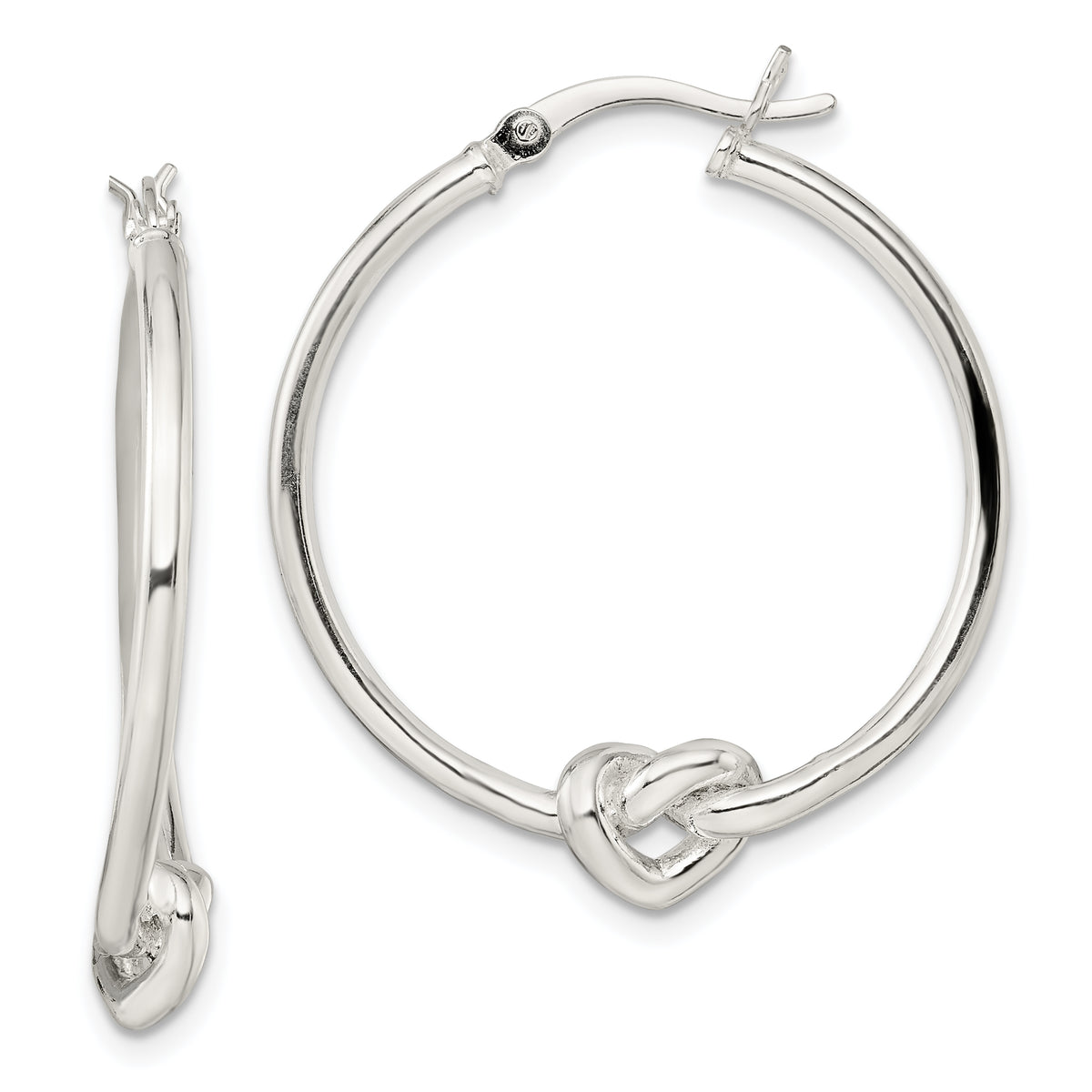 Sterling Silver Polished Heart Knot Round Hoop Earrings