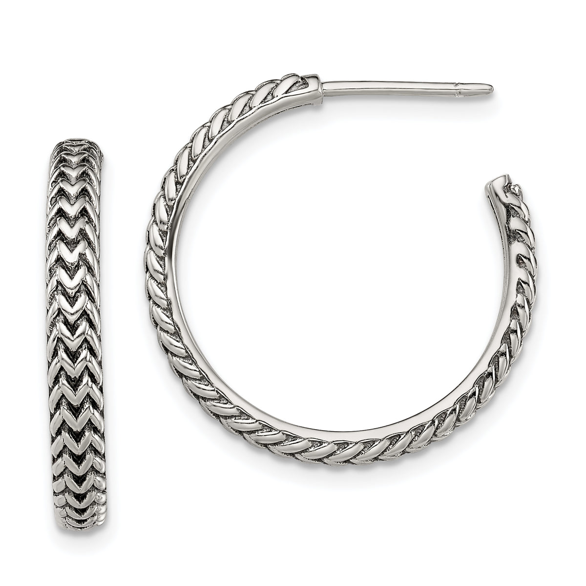 Sterling Silver Antiqued Large Zig Zag Hoop Post Earrings