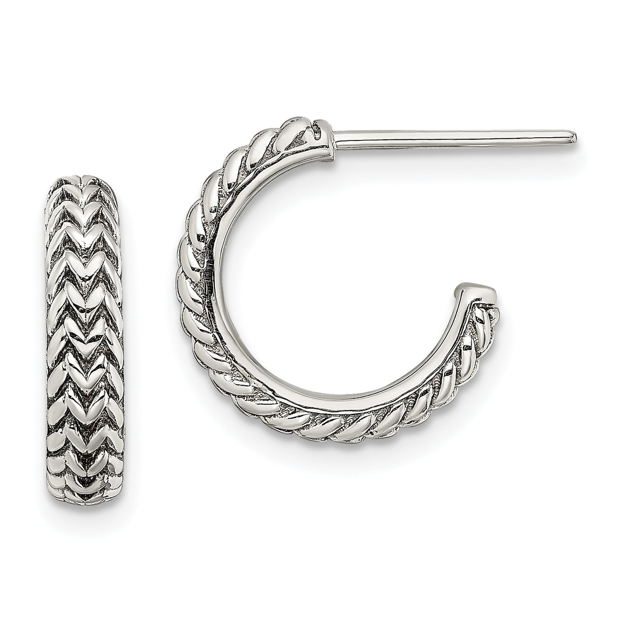 Sterling Silver Antiqued Small ZigZag Hoop Post Earrings