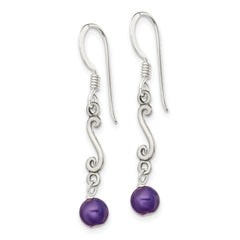 Sterling Silver Polished & Antiqued Amethyst Swirl Dangle Earrings