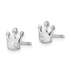 Sterling Silver Rhodium-plated CZ Crown Post Earrings