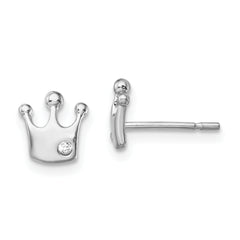 Sterling Silver Rhodium-plated CZ Crown Post Earrings