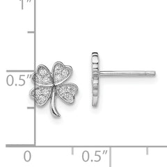 Sterling Silver Rhodium-plated Polished CZ 4 Leaf Clover Post Earrings