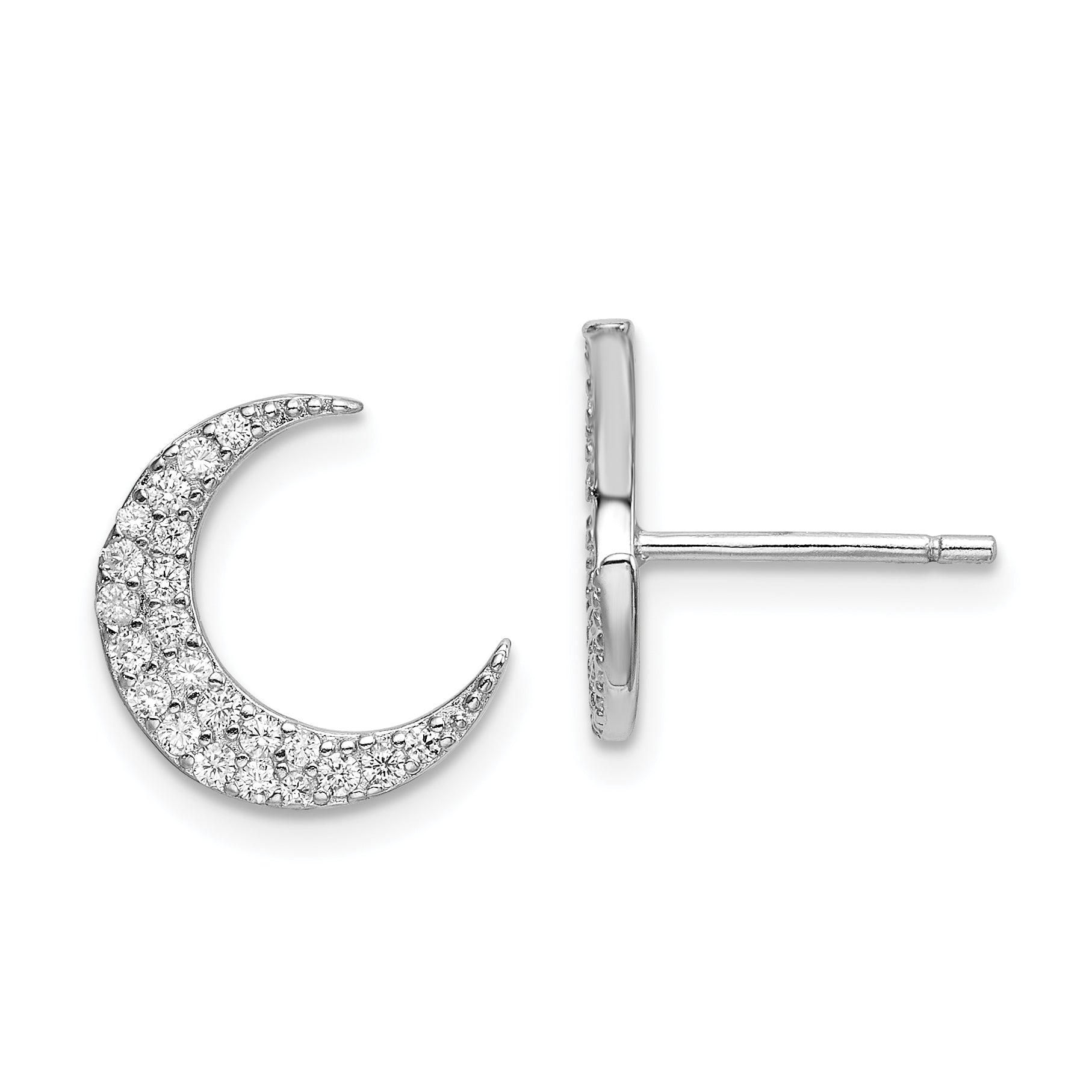 Sterling Silver Rhodium-plated CZ Star and Moon Post Earrings