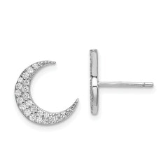 Sterling Silver Rhodium-plated CZ Star and Moon Post Earrings