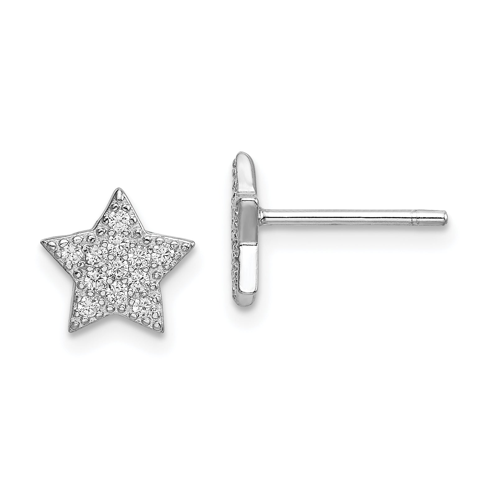 Sterling Silver Rhodium-plated CZ Star and Moon Post Earrings