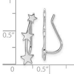 Sterling Silver Rhodium-plated Polished Three Star Ear Climber Earrings