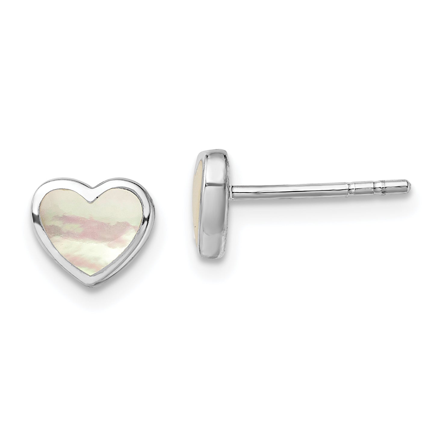 Sterling Silver Rhodium-plated Mother of Pearl Heart Post Earrings